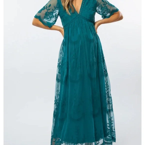 Pinkblush maternity dress Teal lace mesh overlay